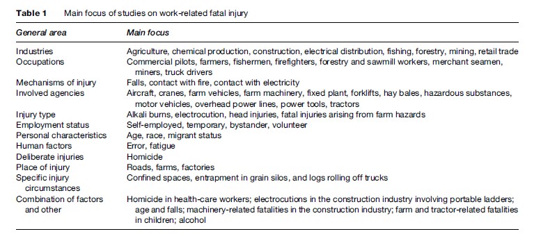 Occupational Death and Injury Rates Research Paper
